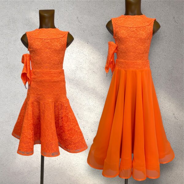 Basic Ballroom Dance Dress with Two Skirts "Orange Sun" 882