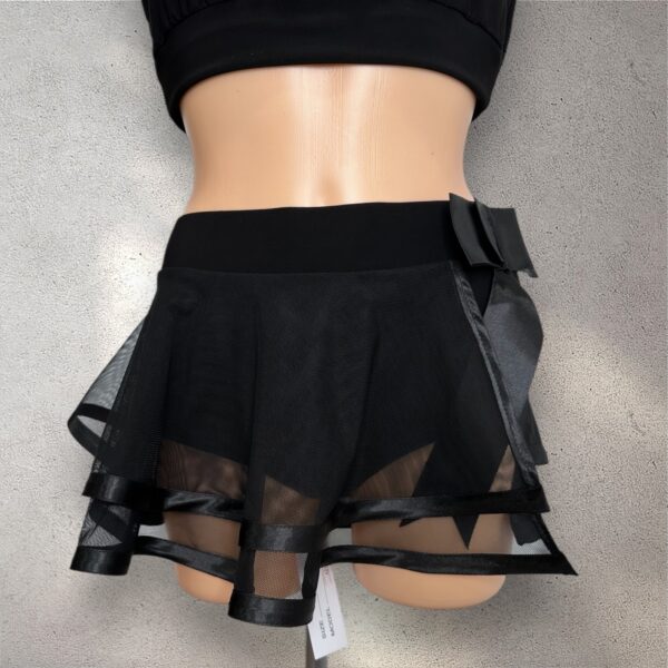 Short Latin Dance Skirt with Mesh and Bow 421