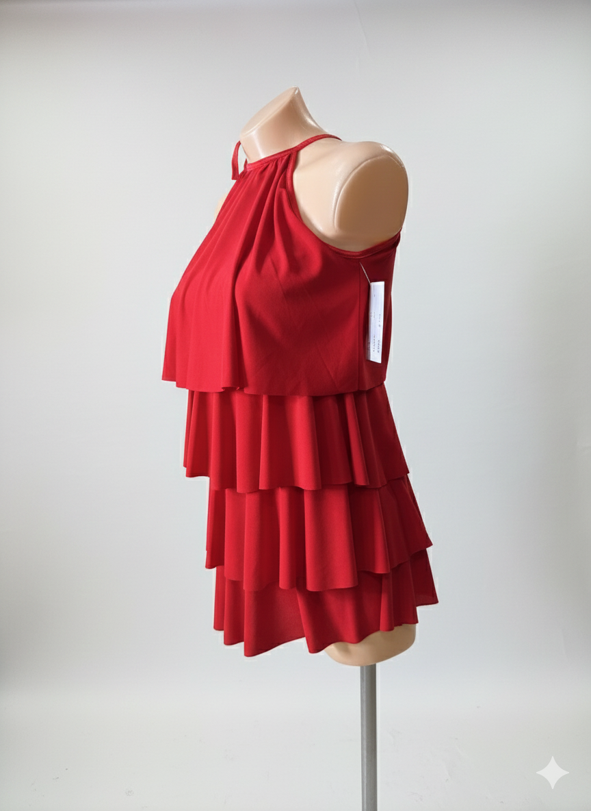 Layered Latin Dance Dress Red - Image 3