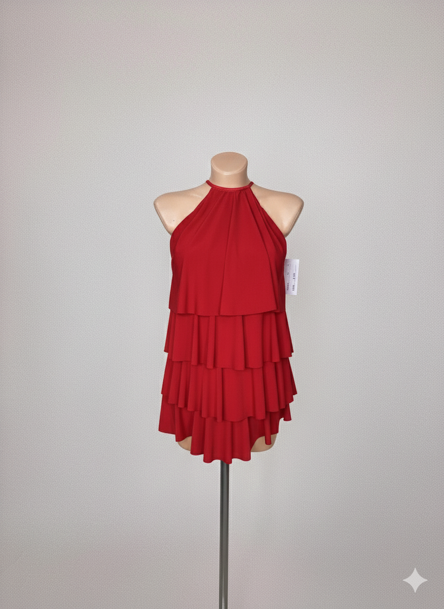 Layered Latin Dance Dress Red - Image 2